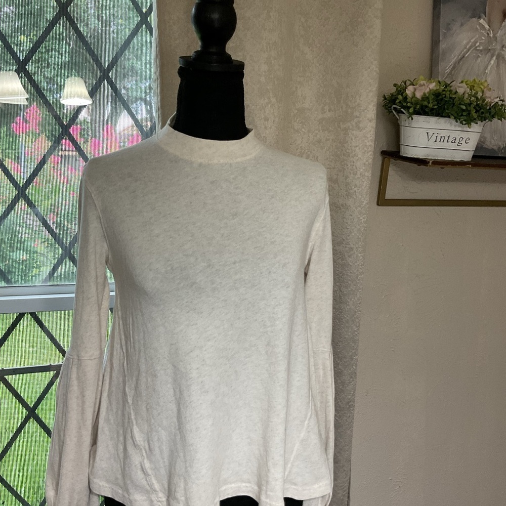 Free People Cream Long Sleeve Mock Neck Sweatshirt